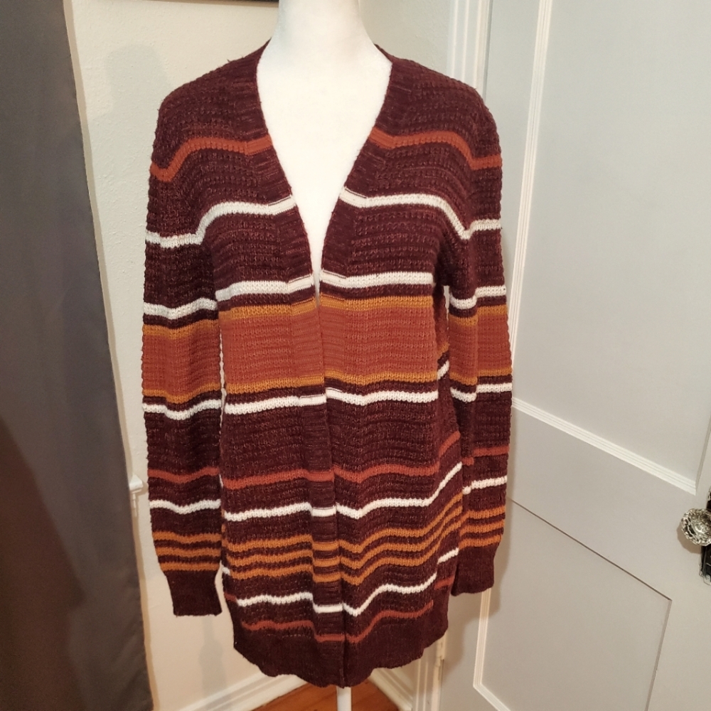 Chenille Striped Cardigan in Fall Colors